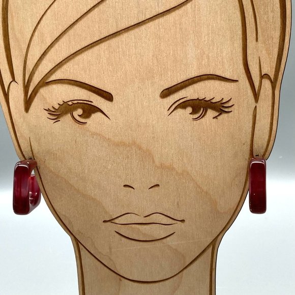 Ultra Mod Square Hoop Earrings, Purple Lucite Rounded Hoops - Picture 5 of 5